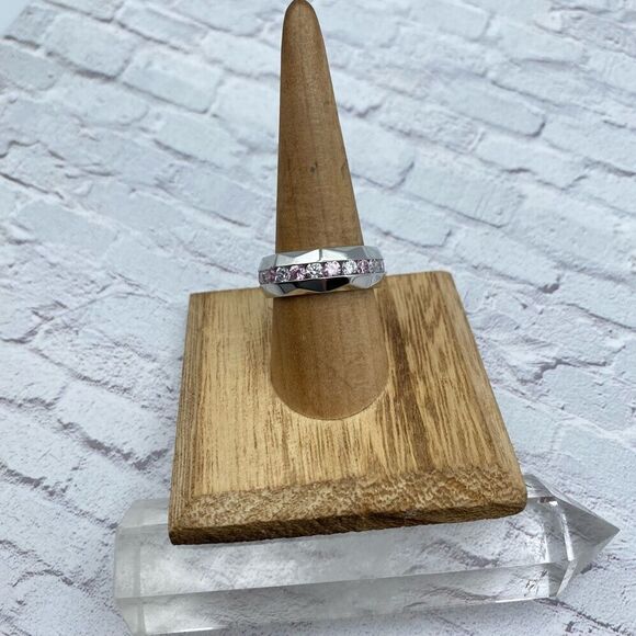 Stainless Steel Eternity Ring With Clear & Pink CZ - Picture 2 of 6